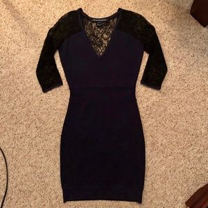 French Connection navy dress with black lace